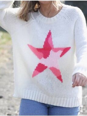 Wooden Ships by Paola Buendia Pink Camo Star Crew Neck Sweater